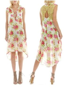 Aratta Floral Lace-Back Hi-Low Dress - Pink Rose size Small